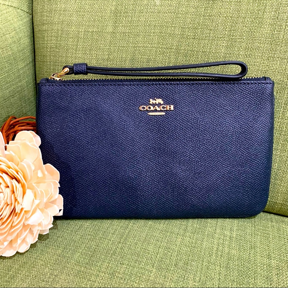 COACH Large Wristlet in Crossgrain Leather (Midnight)